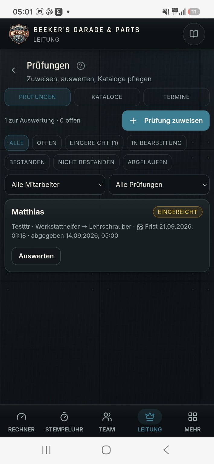 Mobile Prüfungsverwaltung der Leitung mit einer eingereichten Prüfung zur Auswertung